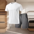thumbnail image 2 of Men's Solid Color Two Piece Set Short Sleeve T-Shirt & Drawstring Shorts Mathcing Set Casual Summer Workout Sets Silver L, 2 of 5