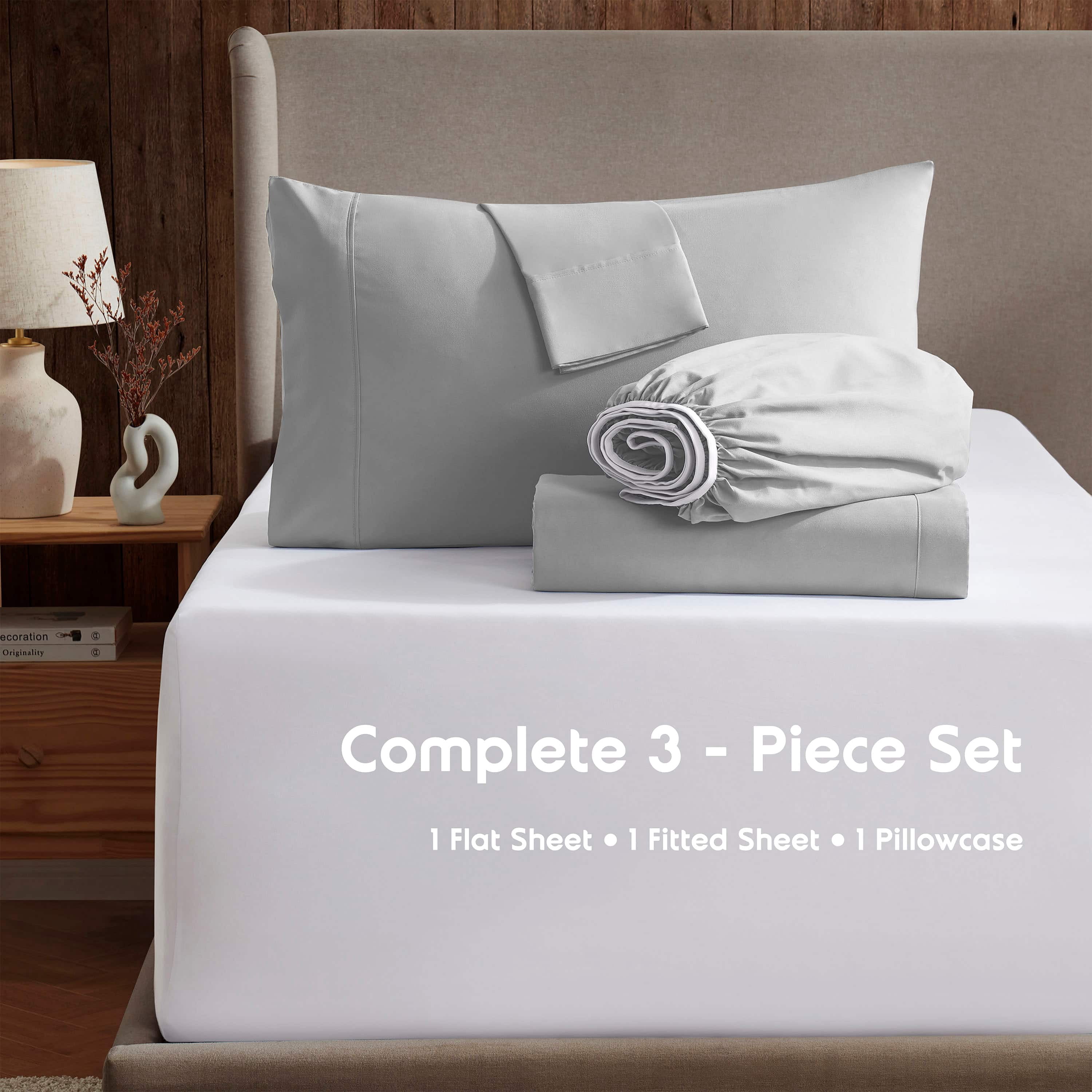 LammaLoe Extra Deep Pocket Twin Xl Sheets Set, 3 Piece, Fits 18"-24" Mattress, Breathable & Extra Soft Bed Sheets, Silver Gray