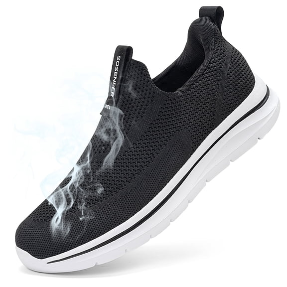 Sosenfer Men's Breathable Slip on Walking Shoes Hands Free Slip in Sneakers Easy Wear Running Shoes Black