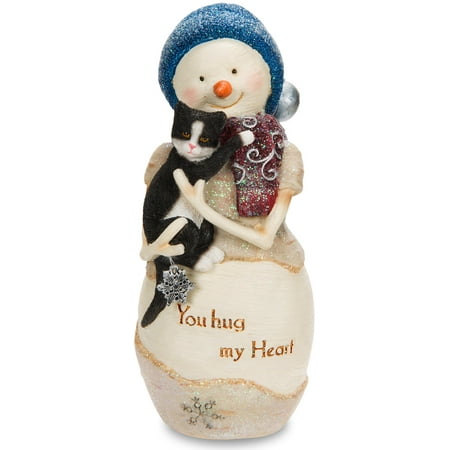 The Birchhearts - You Hug my Heart Snowman Figurine holding Cat 5 Inch