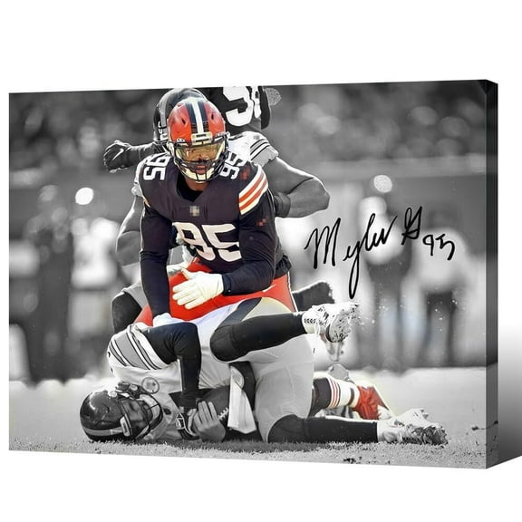 Framed 2025 Rugby Star Myles Garrett Poster For Kids Bedroom Wall Decor-Football Superstar Signed Posters Canvas Art Print Picture For Fans Boy Teen Gifts