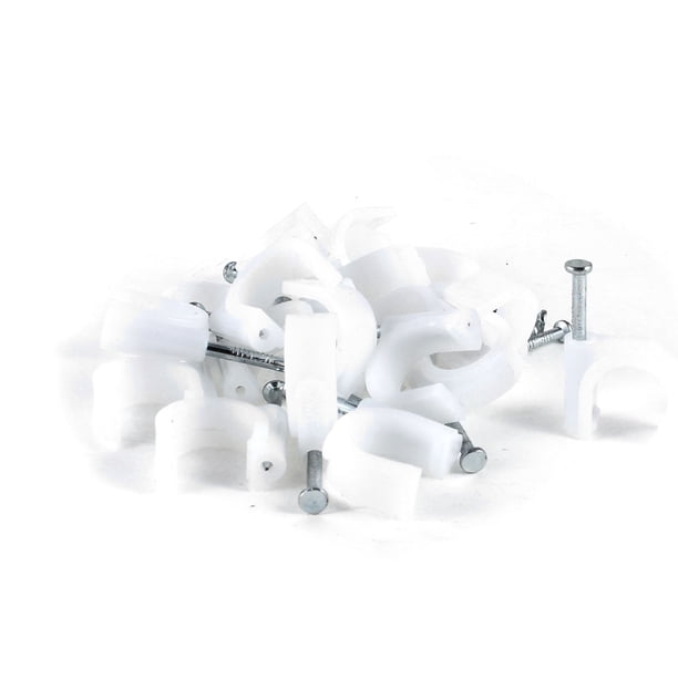 20 Piezas de Clips de Clavo de Plástico Blanco para Cable Eléctrico de 17 mm de Diámetro