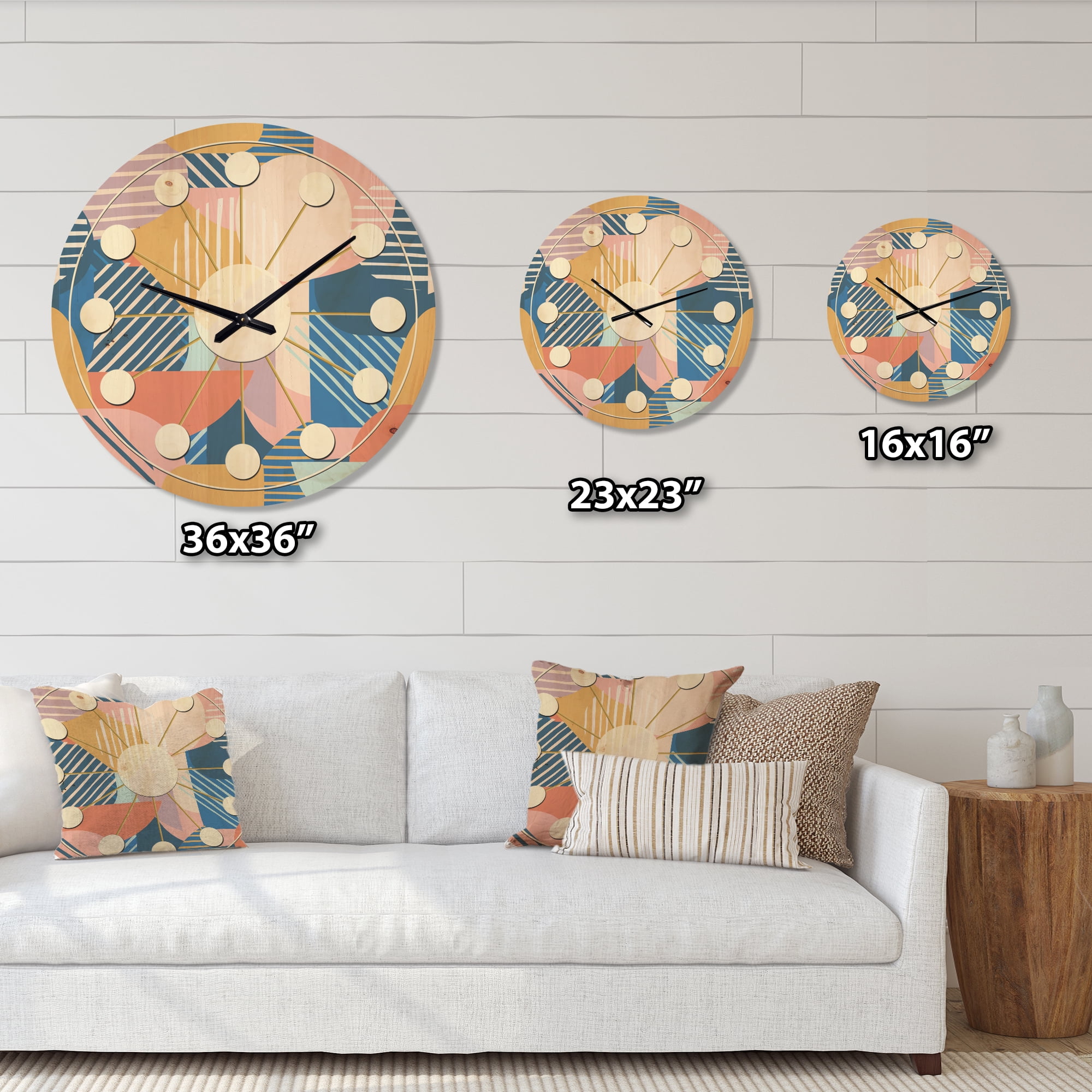 Designart 'Trendy Contemporary Geometry Retro Pattern' Mid-Century Modern Wood Wall Clock