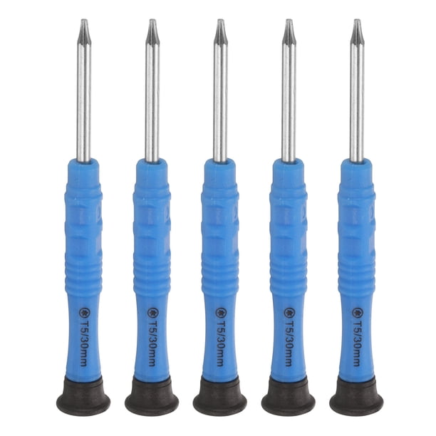Juego de 5 destornilladores mini Torx T5 de 3 mm con cabeza Torx magnética de 87 mm de longitud para reparaciones de pequeños electrodomésticos, azul