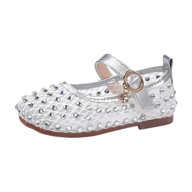 Xfvqtps Kids Girls Sandals Closed Toe Mesh Rhinestone Hook and Loop Soft Sole Breathable Flats Summer Beach Sandals