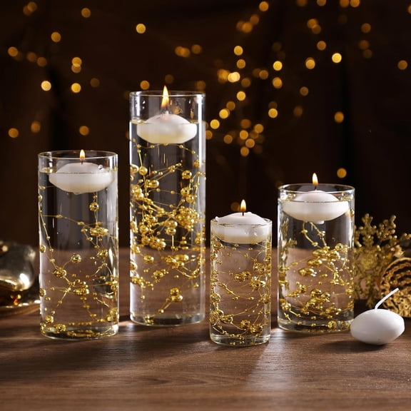 24 Pcs Floating Candles 12 Glass Vases for Centerpieces with 400 Acrylic Fake Ice Cubes 6  String Vase Filler Floating Candle Centerpieces for Tables Party Event Wedding Home Decor