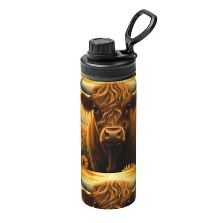 

Hirioo Sunset Sunflower Cow A for 18oz Sports Insulated Kettle for Gym Hiking Camping Running Mountain Bike Outdoor Sports