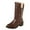 Brown, variant on Womens Mid Calf Boots Round Toe Pull On Biker Boots Stacked Chunky Heeled Riding Boots Women's Comfort Leather Tall Boot for Women Brown,Size 8