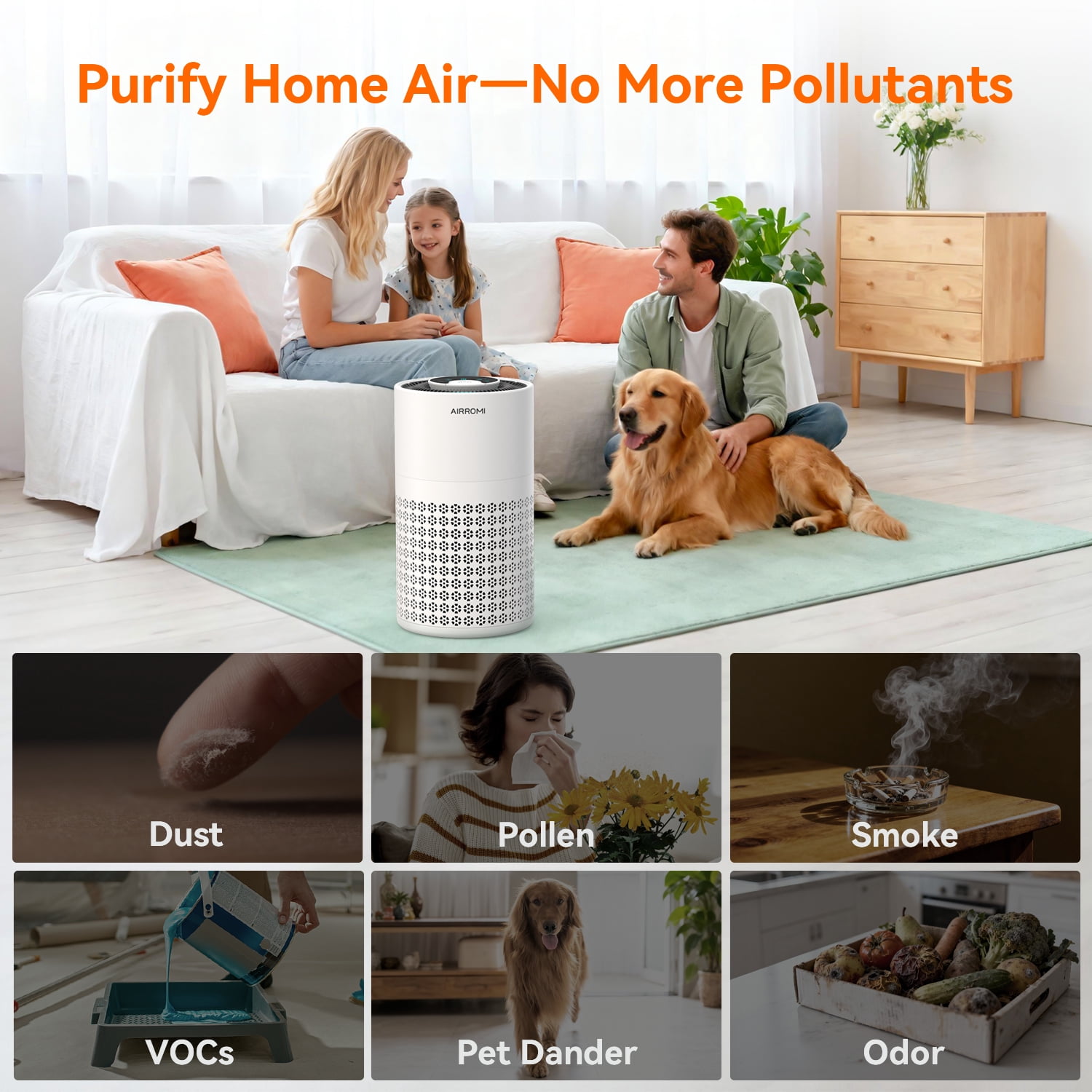 AIRROMI Air Purifier for Home Bedroom Covers 990 Ft² - Hepa 3-in-1 Filter, with Aromatherapy, Night Light & Timer, Remove Smoke, Pet Dander, Odor, Dust,A2001 White