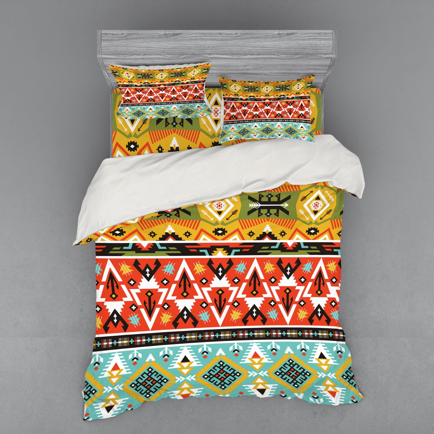 Tribal Duvet Cover Set, Love and Adventure Abstract Mountains Pattern