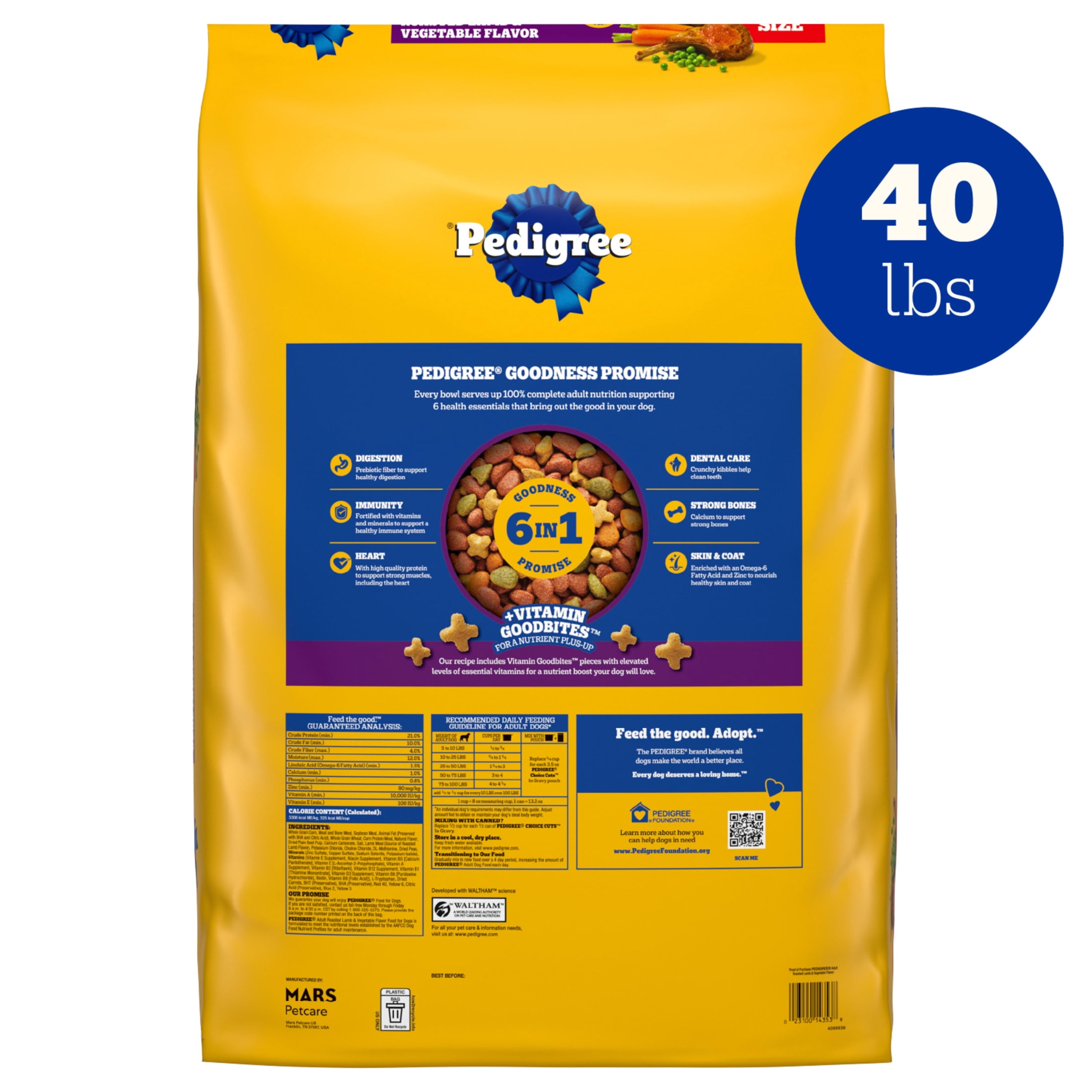 Pedigree High Protein Roasted Lamb & Vegetable Flavor Adult Dry Dog Food, 40 lb Bag