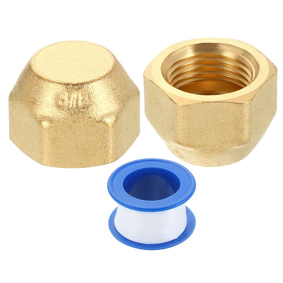 2Pack 3/8" Tube OD Brass Flare Cap, 5/8"-18 UNF Female Thread SAE Pipe Fitting