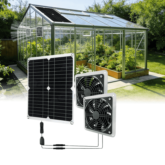 Solar Powered Panel Exhaust Fan 25W IP54 Waterproof for Coop, Shed, Pet House, Barn, Greenhouse Outdoor Use