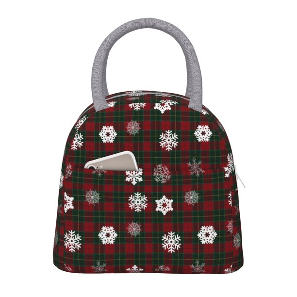 Easygdp Plaid Snowflakes Festive Bolsa de Almuerzo Insulada Grande, Forro de Aluminio, Diseño Espacioso, a Prueba de Fugas, Ideal para Trabajo, Picnics, Viajes y Actividades al Aire Libre