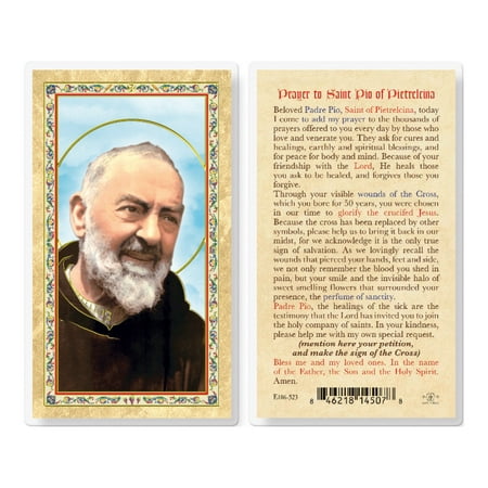 

Prayer to St. Pio of Pietrelcina Gold-Stamped Laminated Catholic Prayer Holy Card with Prayer on Back Pack of 25