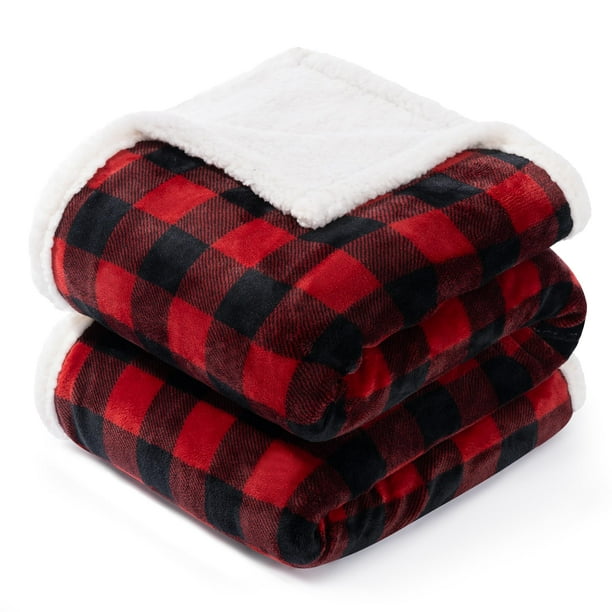 Manta Beautex, forro polar navideño con forma de sherpa, 150 x 200 cm, color rojo