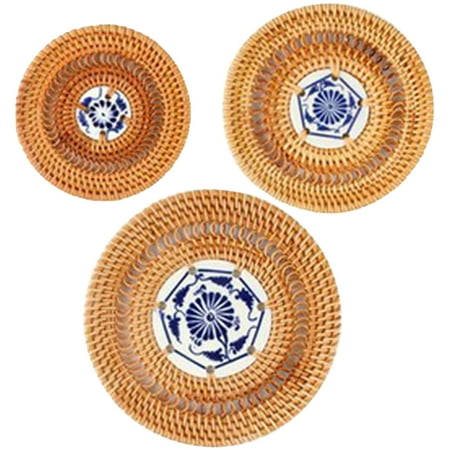 

huanledash Handmade Heat Insulation Bowl Tea Cup Plate Rattan Coaster Pad Kitchen Accessory