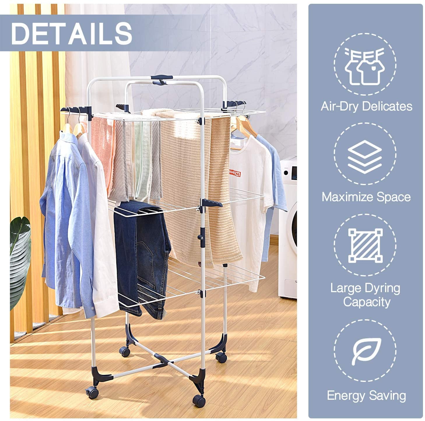 Duronic Clothes Drying Rack CA30, 3 Tier Foldable Clothes Dryer, Elect