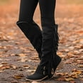 thumbnail image 2 of Pandaie Women's Over Knee High Boots Retro Fringe Riding Long Boots Chunky Heel Tassel Casual Winter Shoes Black 6, 2 of 6
