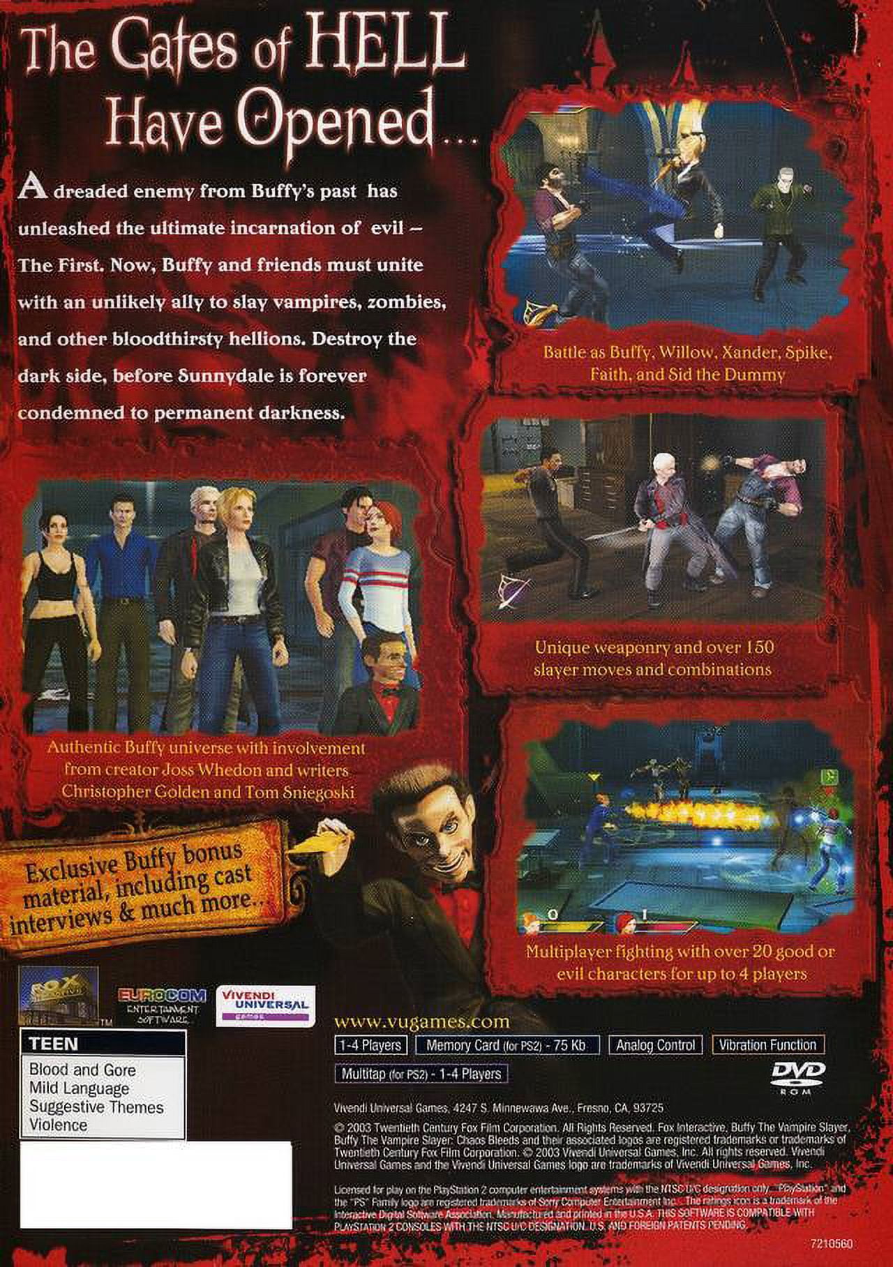 Buffy The Vampire Slayer: Chaos Bleeds - PlayStation 2 Game, Teen Rating, With Multiplayer