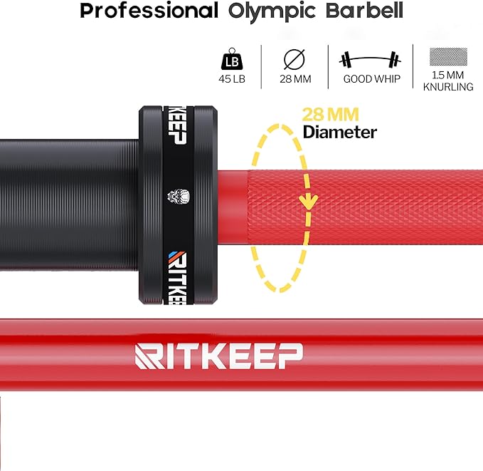RitKeep Fitness 7ft Olympic Barbell Weight Bar, 1200 LBS Max Capacity for Weightlifting