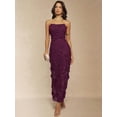 thumbnail image 4 of Maroon 3D Floral Lace Strapless Sheath Maxi Dress For Evening, 4 of 21