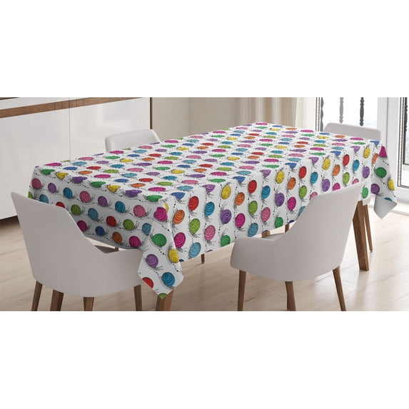 Colorful Tablecloth, Outline Snails with Cheerful Funny Vibrant Colored Shells on Plain Backdrop, Rectangle Satin Table Cover Accent for Dining Room and Kitchen, 52" X 70", Multicolor, by Ambesonne