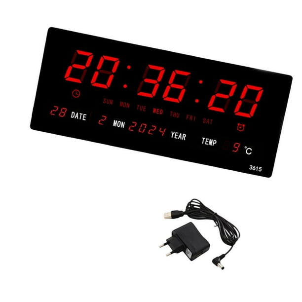 Reloj digital con LED rectangur con fecha, temperatura, de , reloj despertador de pared para dormitorio, au, oficina,