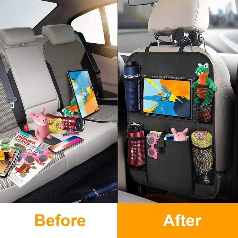 Car Backseat Organizer with 10 Inch Tablet Holder + 5 Storage Pockets Kick  Mats Back Seat Protector for Book Drink Toy Bottle, Travel Accessories for  Kids Toddlers Black (2 Pack) 