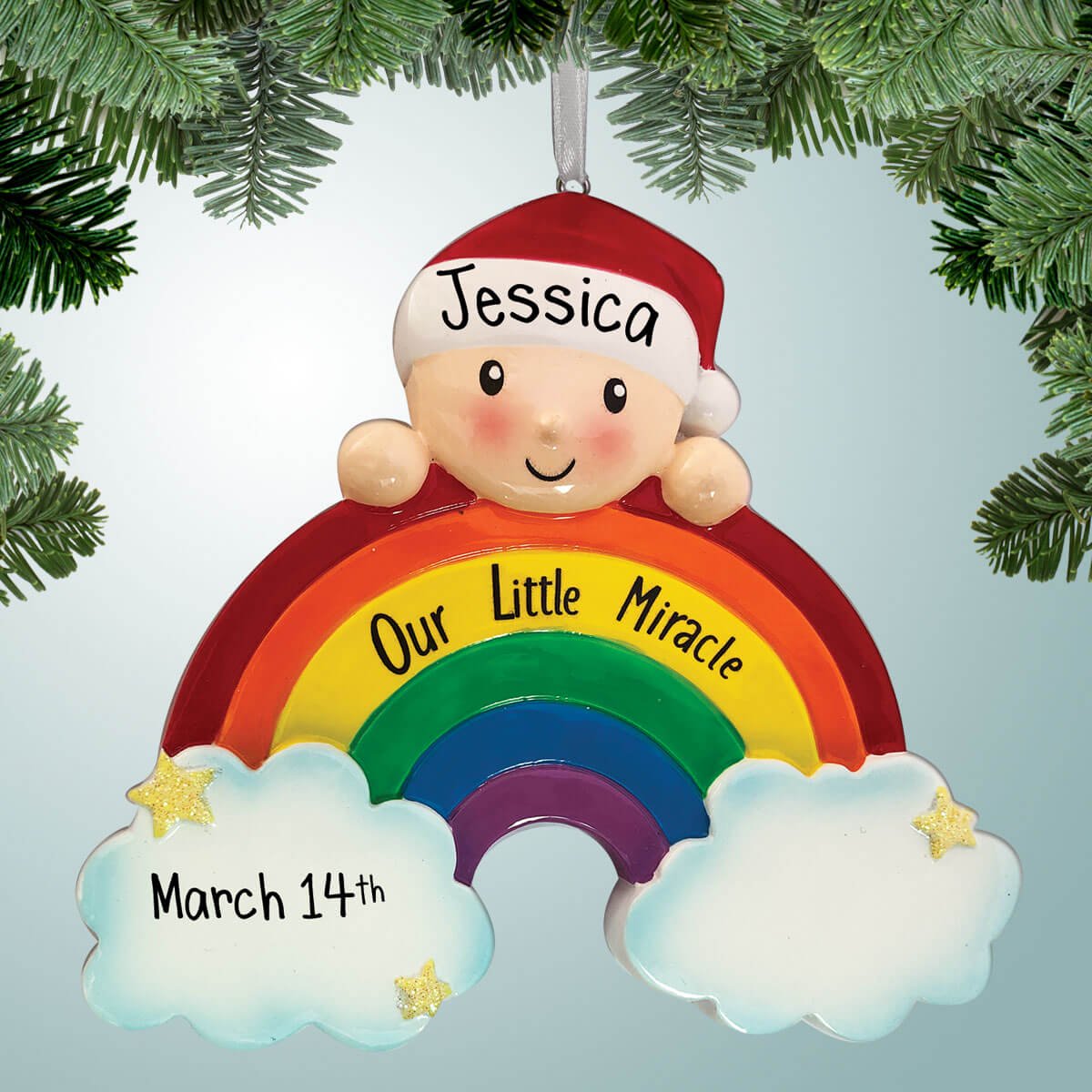 Personalized Our Little Miracle Rainbow Baby 1st Christmas Ornament - Baby's First Xmas - Great Gift Ideas