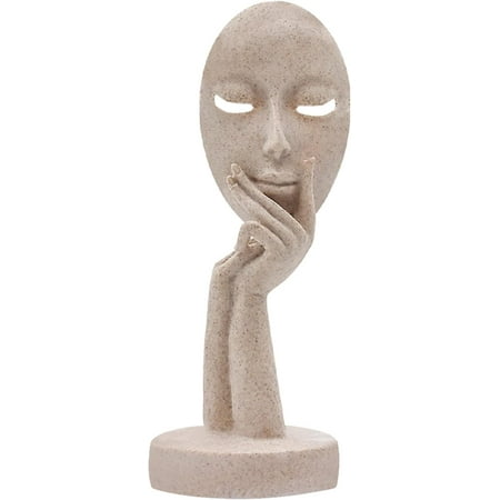 aboxoo Modern and Simple Woman Face Statues Thinker Lady Sculpture Figure Figurine Resin Carving for Home Office Bedroom Decor (Sandy, S)