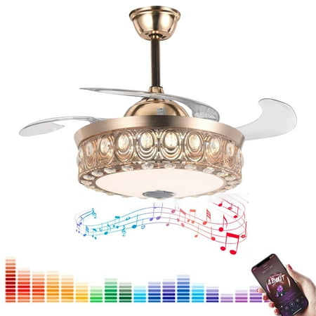 

FINE MAKER Bluetooth Crystal Ceiling Fan with Light Remote Control Gold Metal Finish Chandelier Fan 7 Color LED Change 3 Speed Wind Retractable Blades Fandelier for Dining Room Bedroom 110V
