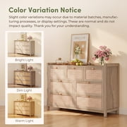 Holliwill 7 Drawer Dresser for Bedroom, Rattan Wide Chest of Drawers, Wood Dresser for Entryway, Living Room, Natural Oak