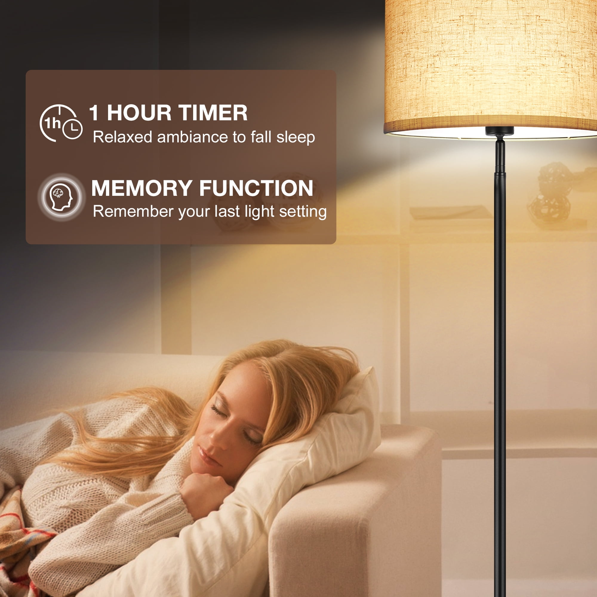 OUTON Vloerlamp Houten Driepoot, Moderne Dimbare Staande Lamp met