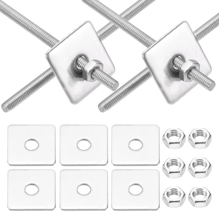 M3x75mm Fully Threaded Rod 8Set 304 Stainless Steel Threaded Rods Bar Studs Right Hand Threads with Nut Square Washer for Structural Anchoring Fastening Screw