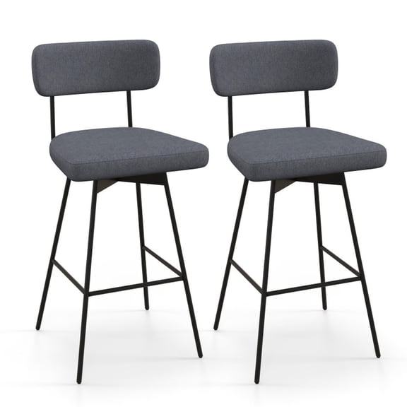 Furnibear Counter Height Upholstered Swivel Bar Stools Set of 2 with Backrest and Footrest for Kitchen Island, Gray