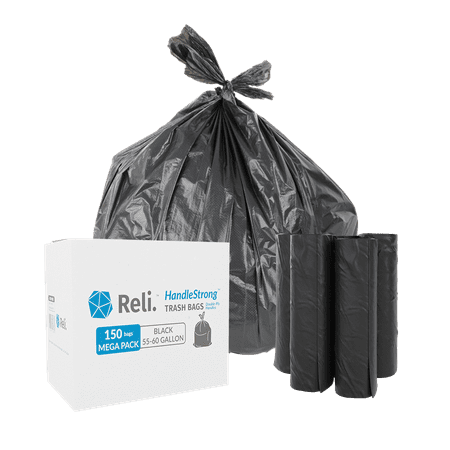 Reli. 55 Gallon Trash Bags with Handles (150 Count) - Black 55 Gallon Drum Liners