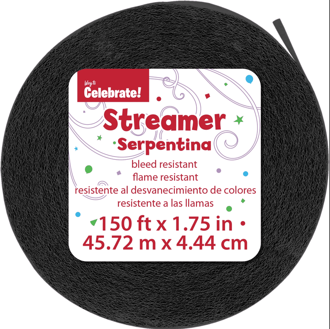 Black Paper Party Streamer, 150', by Way To Celebrate