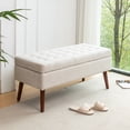 thumbnail image 2 of Syngar Modern Storage Bench, Upholstered Storage Ottoman with Wood Leg, Linen Entryway Bench with Storage for Living room, Bedroom, and Shop, Capacity of 300lbs, Easy Assemble, Beige, 2 of 12