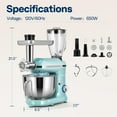 thumbnail image 4 of SPECSTAR 3 in 1 Multifunctional Stand Mixer with 6 Quart Stainless Steel Bowl, 650W 6 Speed Tilt-Head Meat Grinder, Juice Blender, Blue, 4 of 8