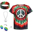 thumbnail image 1 of Disfraz de Xonyico, hippie de los 70, para niños, camisas teñidas con efecto anudado, juego de 4 piezas, 1 of 8