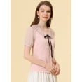thumbnail image 4 of Blusa Informal Allegra K de Manga Corta con Escote Plisado y Lazo para Mujer Rosa Claro S, 4 of 4