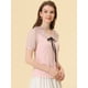 thumbnail image 4 of Blusa Informal Allegra K de Manga Corta con Escote Plisado y Lazo para Mujer Rosa Claro S, 4 of 4