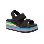 LTTVQM Women's Summer Sandals Rainbow Thick Sole Slide On Wedge Heels Lightweight Foam Comfortable Beach Slip On Flops Black 37(US-6.5)