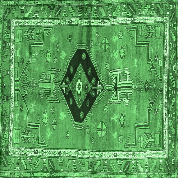 Ahgly Company Indoor Square Persian Emerald Green Traditional Area Rugs, 8' Square
