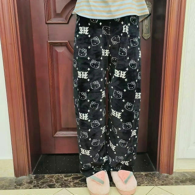 New Sanrio Anime Cartoon Hello Kitty Coral Fleece Pajama Pants Soft Trousers Women Casual Home Trousers Kawaii Birthday Gift