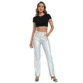 thumbnail image 2 of HDE Women's Metallic Faux Leather Pants High Waisted Trousers Holographic 8, 2 of 6
