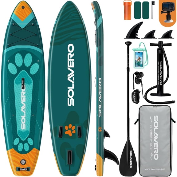 SOLAVERO 10'6" Inflatable Stand Up Paddle Board, Ultra-Light SUP Board with Accessories, Anti-Slip EVA Deck for Adults