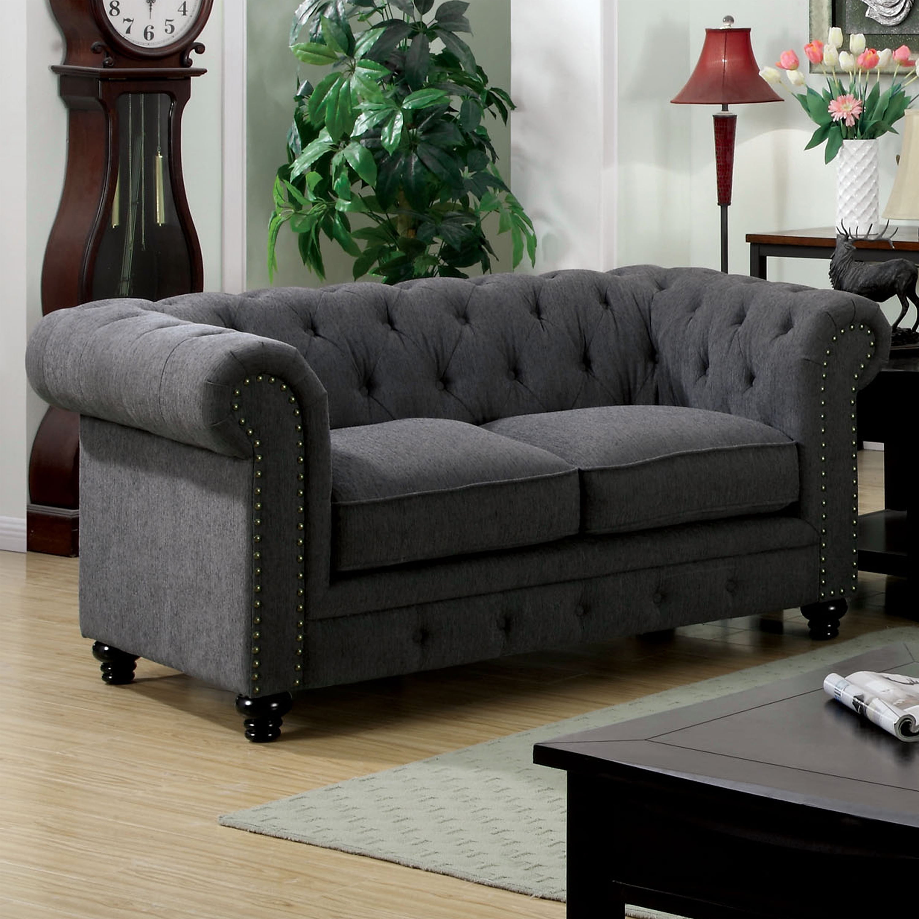 Nyssa Traditional Tufted Tuxedo Loveseat, Multiple Colors