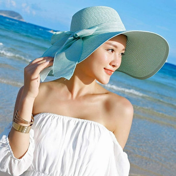 Womens Wide Brim Straw Hat Floppy Foldable Roll up Cap Beach Sun Hat 